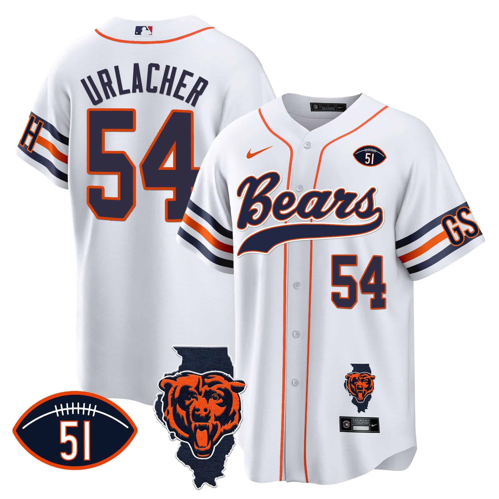 Men Chicago Bears #54 Urlacher White 2024 Nike Patch Baseball NFL Jersey